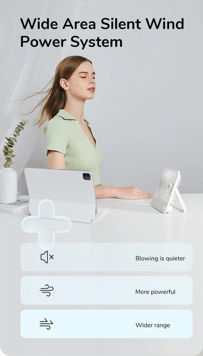 JISULIFE Portable Desk Fan – Ultra-Quiet USB Rechargeable with 4 Speeds