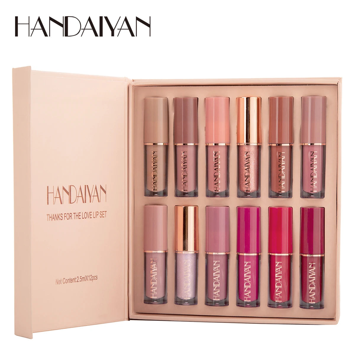HANDAIYAN 12-Color Velvet Matte Lip Gloss Set — Liquid Lipstick Gift Box