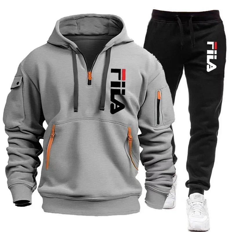 Men's 2025 Autumn/Winter Hooded Sweatshirt + Long Pants Two-Piece Set