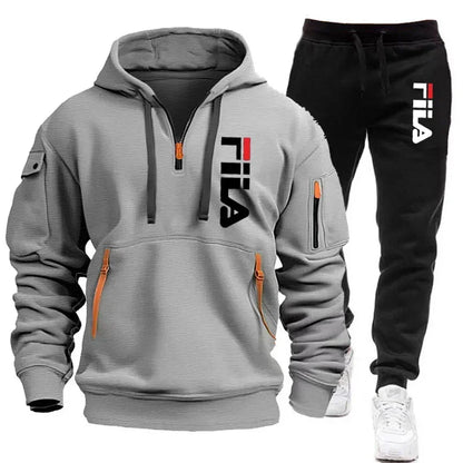 Men's 2025 Autumn/Winter Hooded Sweatshirt + Long Pants Two-Piece Set