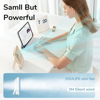 JISULIFE Portable Desk Fan – Ultra-Quiet USB Rechargeable with 4 Speeds