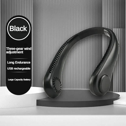 1200mAh Neckband Fan – Bladeless Portable Cooler with 3-Speed Settings