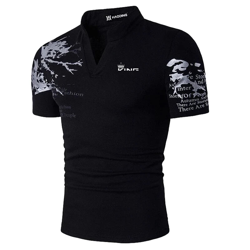 Graphic Print Polo Shirt for Men — V-Neck, Short-Sleeve Sports Fashion