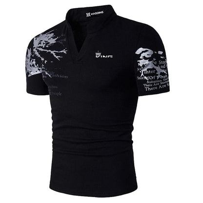 Graphic Print Polo Shirt for Men — V-Neck, Short-Sleeve Sports Fashion