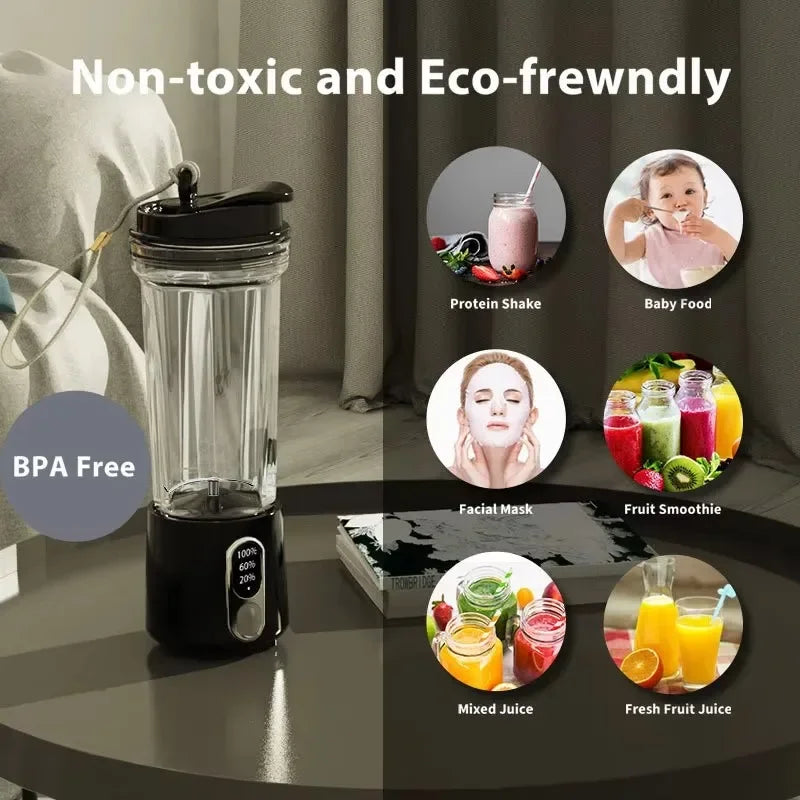 500ml Wireless Portable Juicer — USB Rechargeable, Intelligent Juice Cup, Mini Blender for Kitchen & Camping