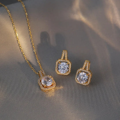Fashion Square Zircon Necklace Earrings Ring Set For Women Luxury Wedding Engagement & Party Jewelry Set