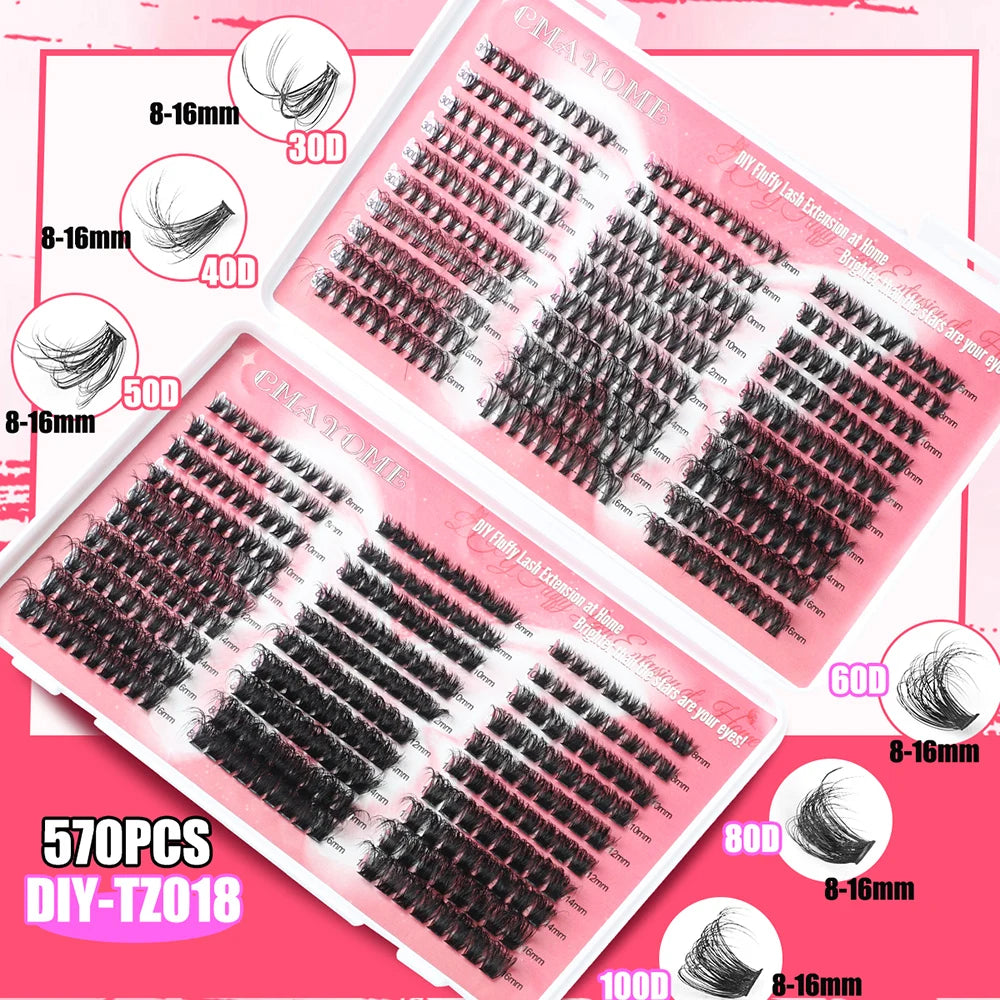 600pcs DIY Eyelash Extensions Kit — Thick Fluffy 30D/100D, Mix Length