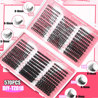 600pcs DIY Eyelash Extensions Kit — Thick Fluffy 30D/100D, Mix Length