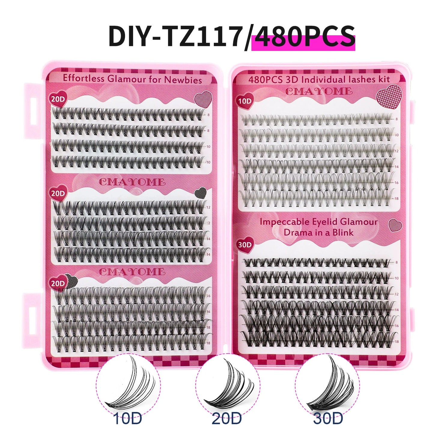600pcs DIY Eyelash Extensions Kit — Thick Fluffy 30D/100D, Mix Length