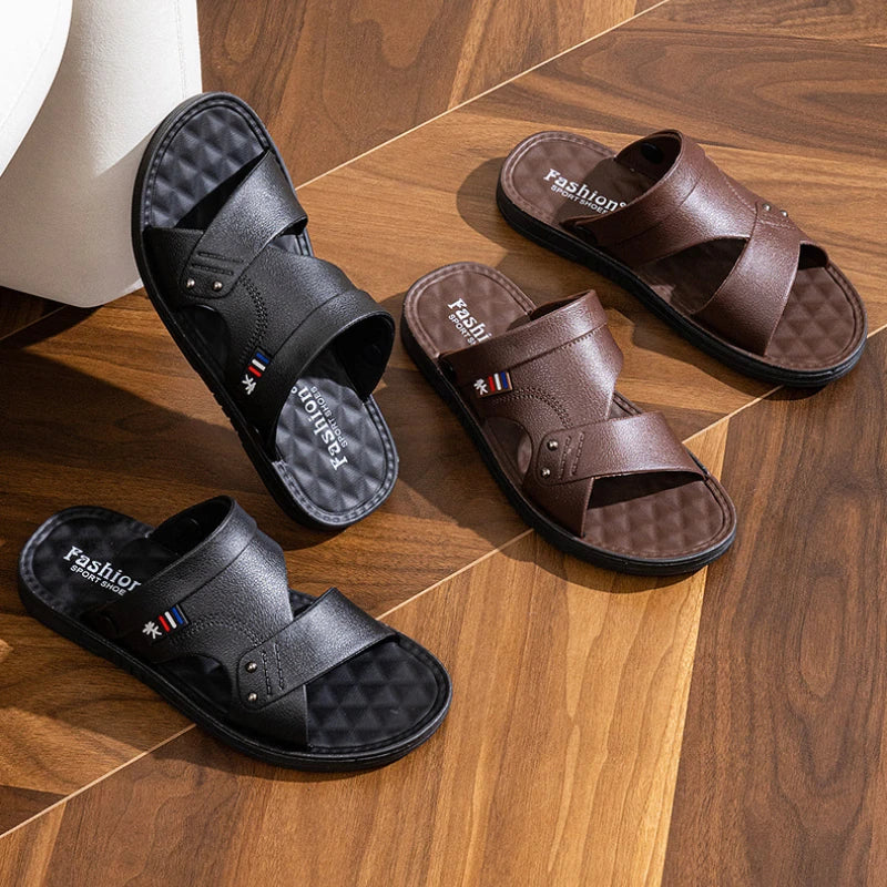 Summer Men’s Leather Sandals — Dual Purpose, Non-Slip, Open-Toe