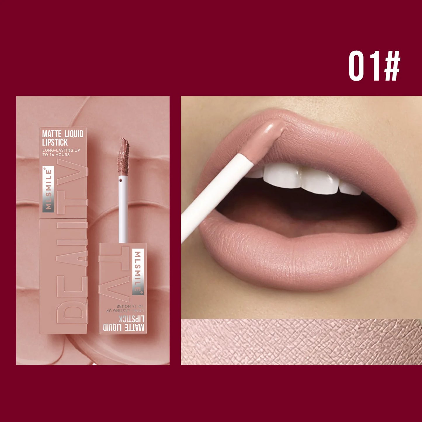 MLSMILE Velvet Satin Lip Glaze (6 Colors) — Non-Stick Cup, Watertight Matte Lipstick