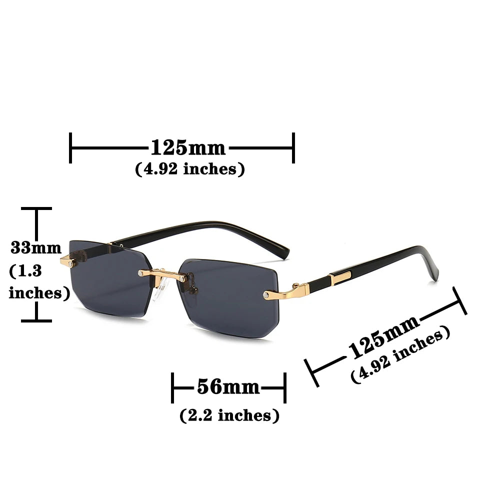 Rectangle Rimless Sunglasses — Small Square Sun Glasses for Female & Male Summer Travel