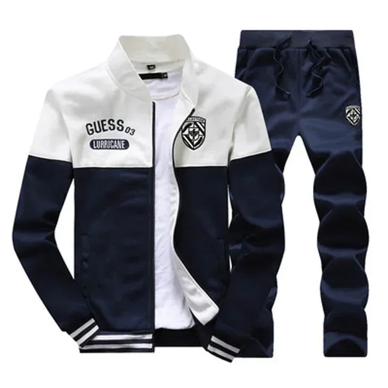 Men's 2-Piece Winter Set: Stand Neck Jacket & Matching Drawstring Pants