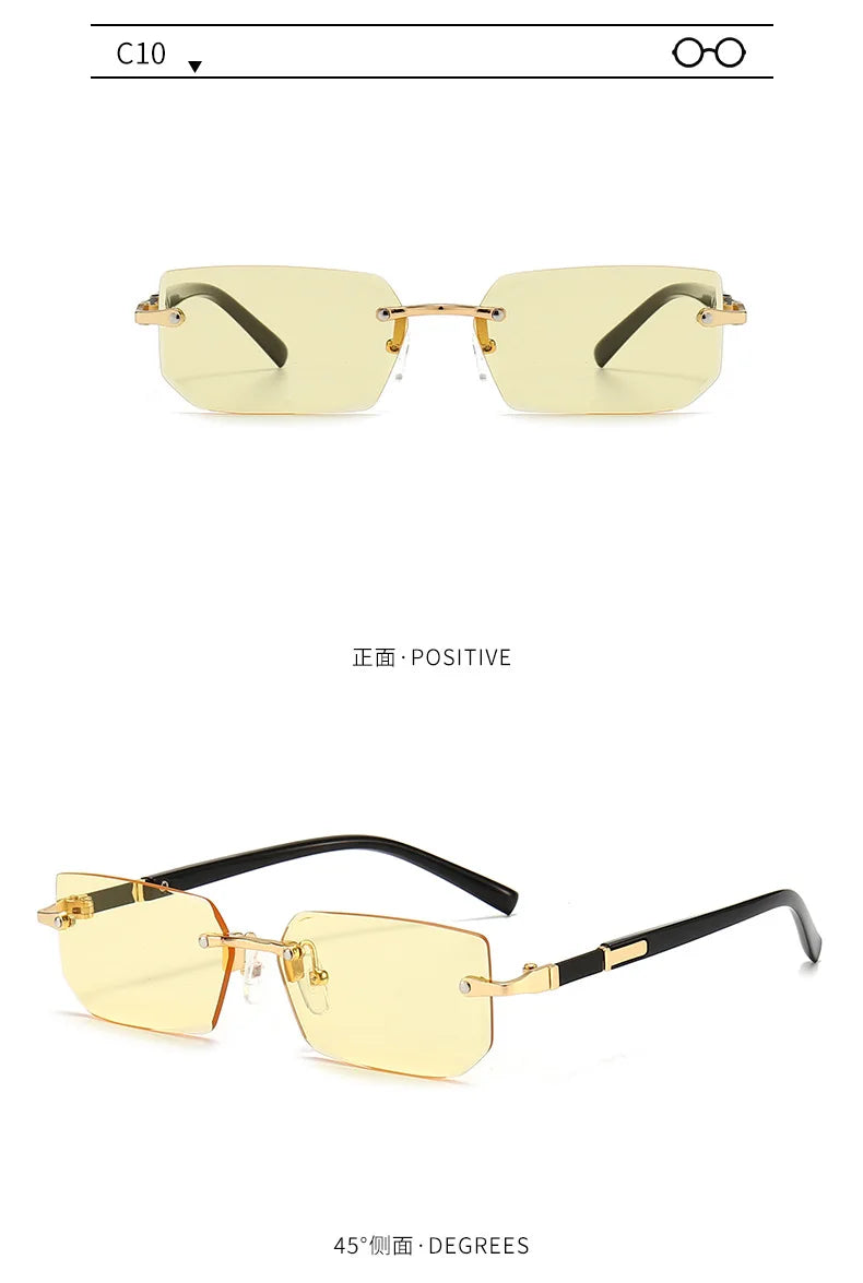 Rectangle Rimless Sunglasses — Small Square Sun Glasses for Female & Male Summer Travel