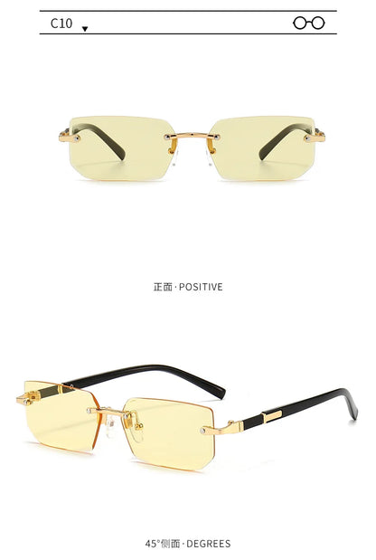 Rectangle Rimless Sunglasses — Small Square Sun Glasses for Female & Male Summer Travel