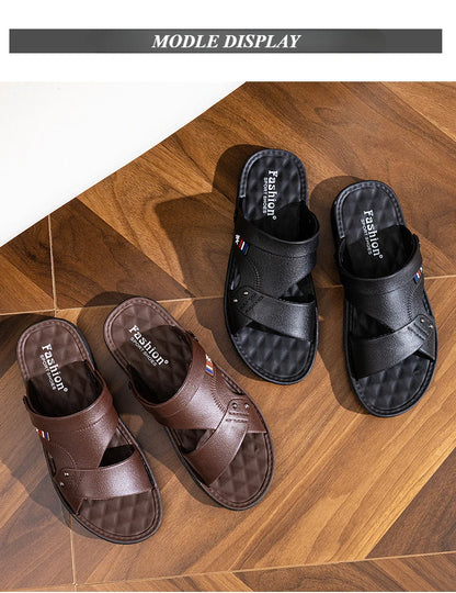 Summer Men’s Leather Sandals — Dual Purpose, Non-Slip, Open-Toe