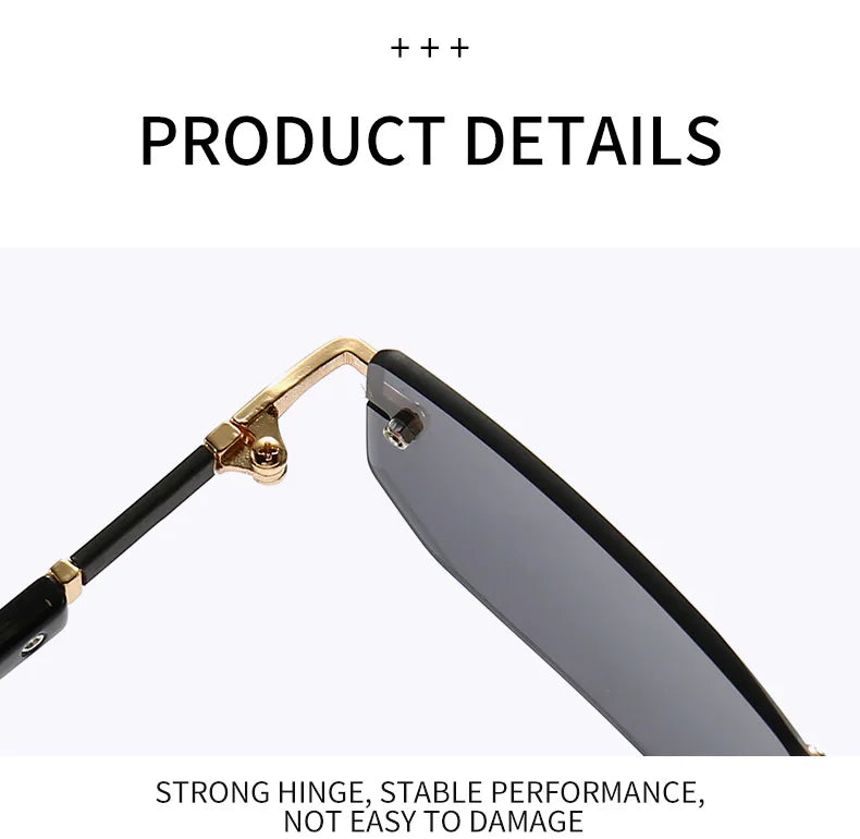 Rectangle Rimless Sunglasses — Small Square Sun Glasses for Female & Male Summer Travel