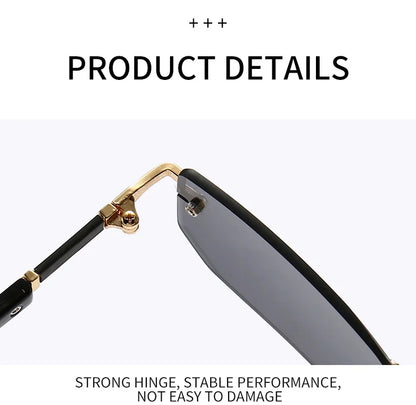 Rectangle Rimless Sunglasses — Small Square Sun Glasses for Female & Male Summer Travel