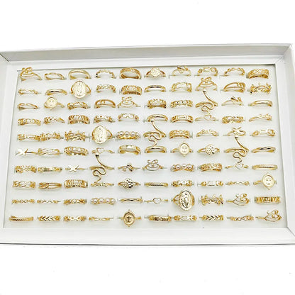 30pc/Lot Gold Color Finger Rings for Girls — Love, Snake, Animal, Butterfly, Cutout, Star, Pearl, Thin Joint