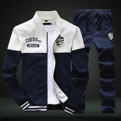 Men's 2-Piece Winter Set: Stand Neck Jacket & Matching Drawstring Pants