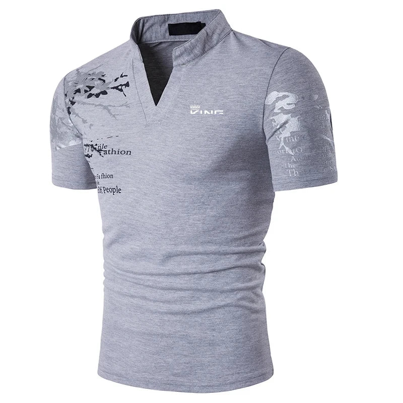 Graphic Print Polo Shirt for Men — V-Neck, Short-Sleeve Sports Fashion