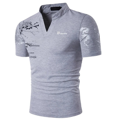 Graphic Print Polo Shirt for Men — V-Neck, Short-Sleeve Sports Fashion