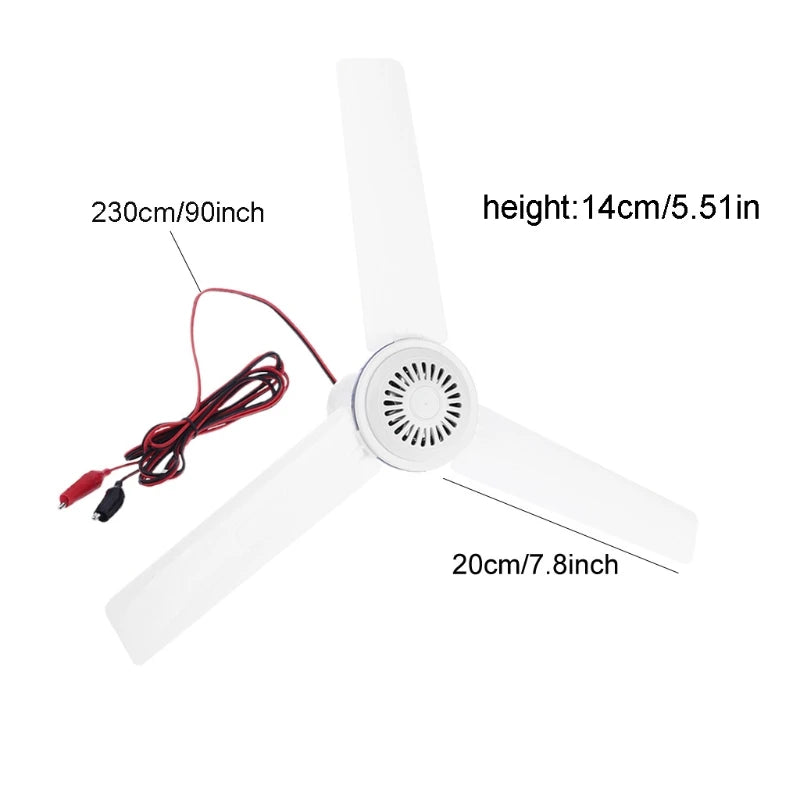 12V Silent Ceiling Fan 19.6inch Camping Tent Hanging Fan for Outdoor Home C4DA