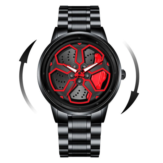 Original Wheel Rotating Men Watch — Black Stainless Steel Strap, 3Bar Quartz