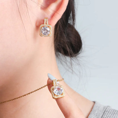 Fashion Square Zircon Necklace Earrings Ring Set For Women Luxury Wedding Engagement & Party Jewelry Set