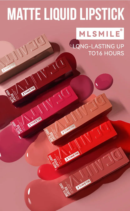 MLSMILE Velvet Satin Lip Glaze (6 Colors) — Non-Stick Cup, Watertight Matte Lipstick