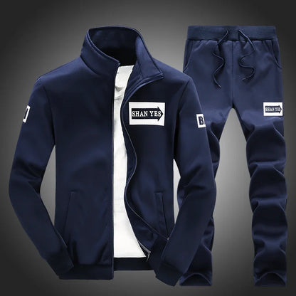 Men's 2-Piece Winter Set: Stand Neck Jacket & Matching Drawstring Pants