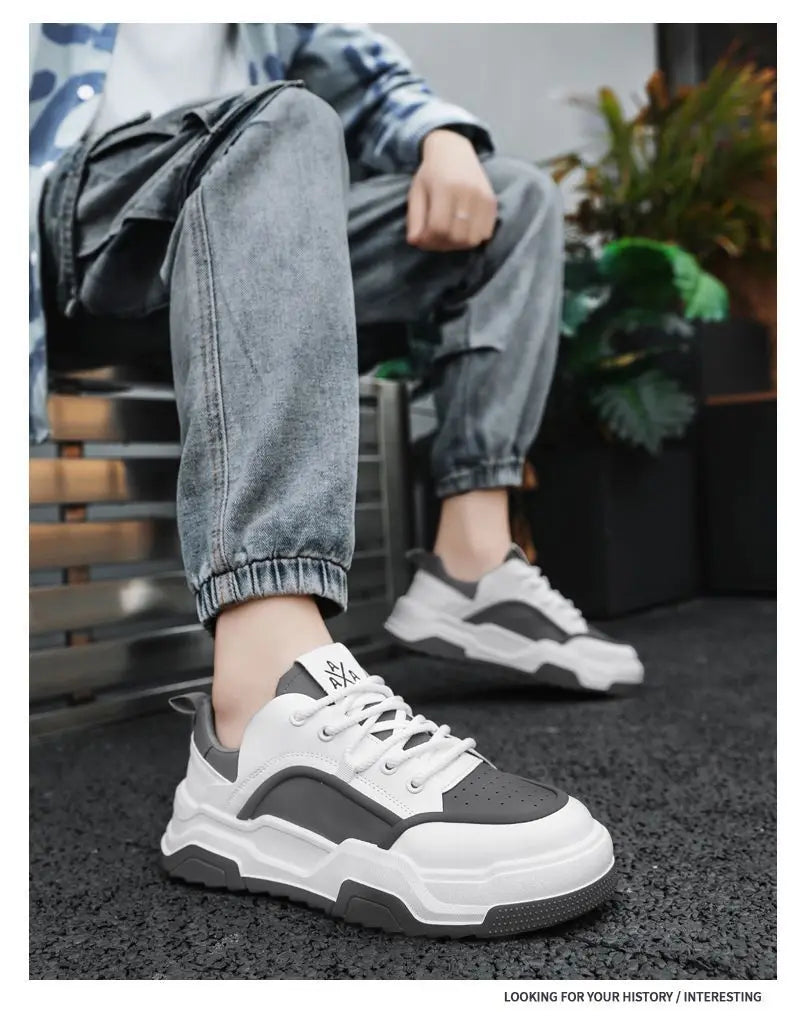 Spring 2025 Breathable White Sneakers — Men’s Thick-Soled Sports Casual / Dad Shoes