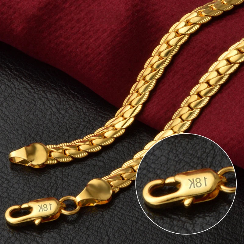 18K Gold/Silver Color 6mm Full Sideways Necklace — 8/18/20/24 Inch Chain