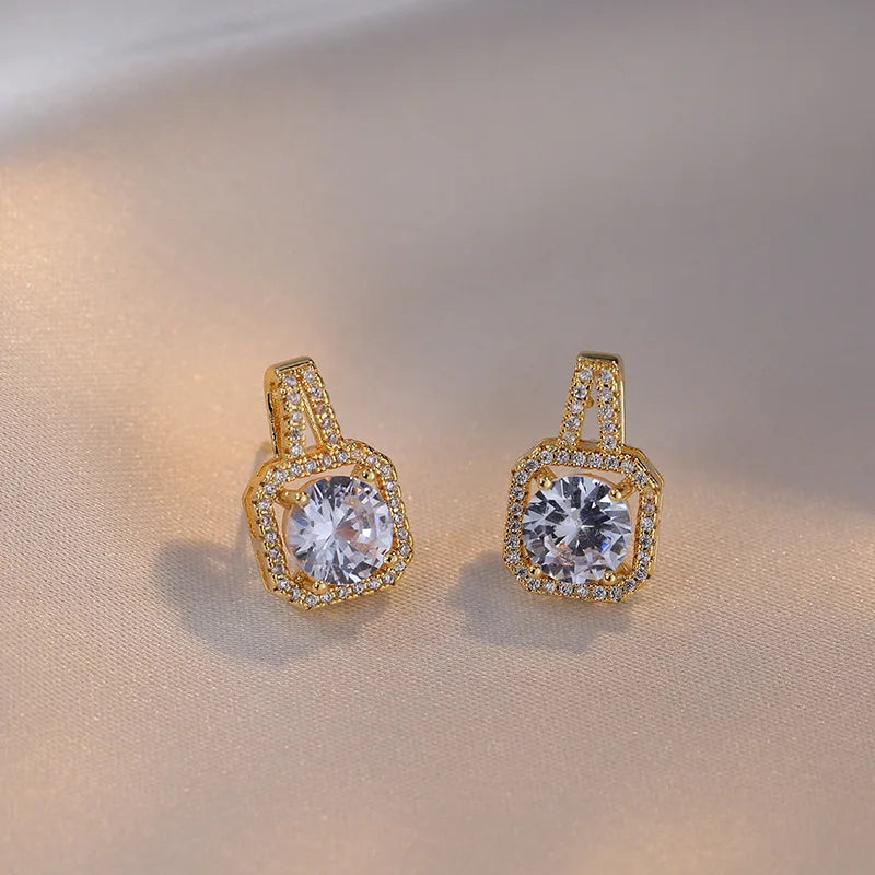 Fashion Square Zircon Necklace Earrings Ring Set For Women Luxury Wedding Engagement & Party Jewelry Set