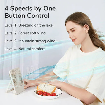 JISULIFE Portable Desk Fan – Ultra-Quiet USB Rechargeable with 4 Speeds
