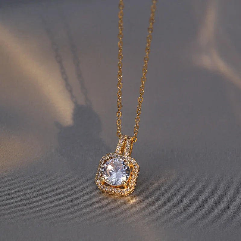 Fashion Square Zircon Necklace Earrings Ring Set For Women Luxury Wedding Engagement & Party Jewelry Set