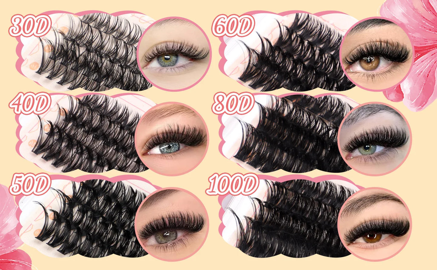 600pcs DIY Eyelash Extensions Kit — Thick Fluffy 30D/100D, Mix Length