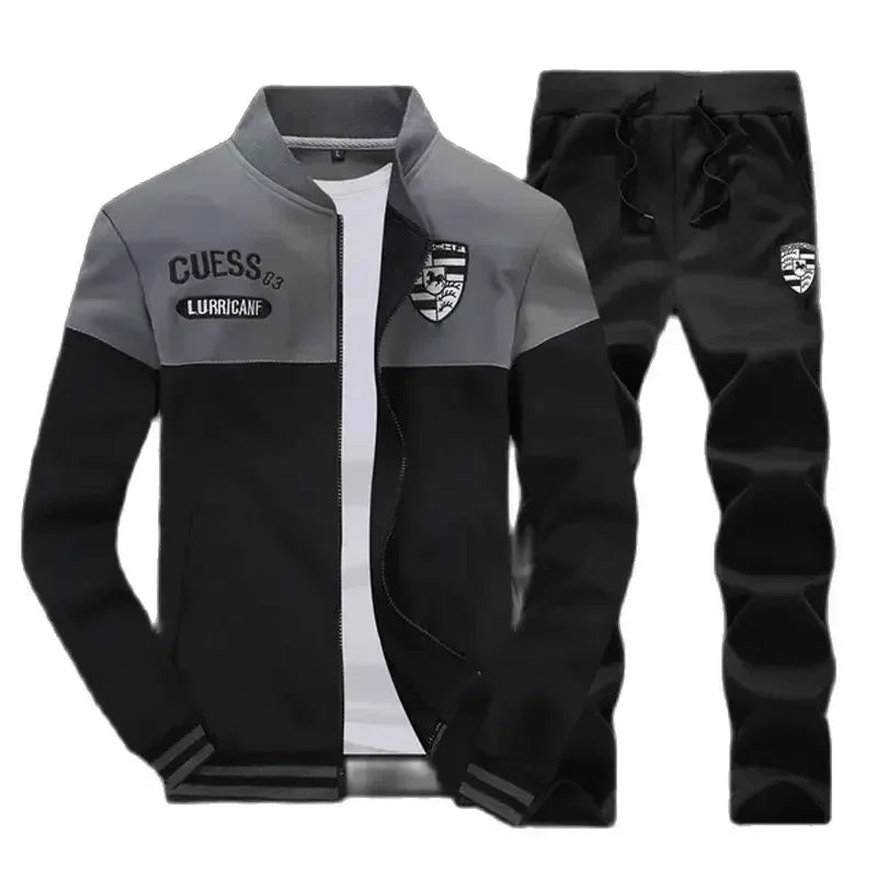 Men's 2-Piece Winter Set: Stand Neck Jacket & Matching Drawstring Pants