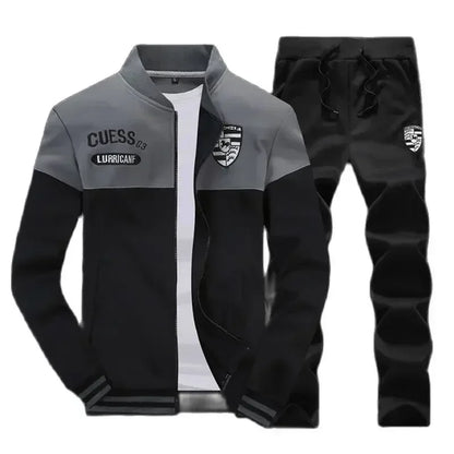 Men's 2-Piece Winter Set: Stand Neck Jacket & Matching Drawstring Pants
