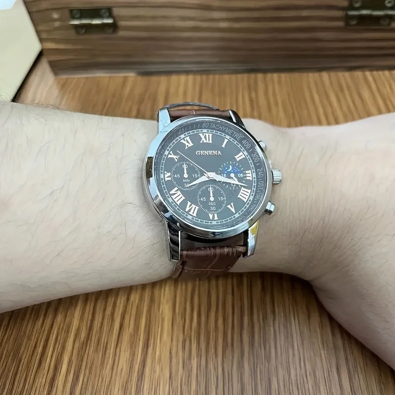 Luxury Quartz Watch for Men – Round Dial, Waterproof, Glow-in-The-Dark
