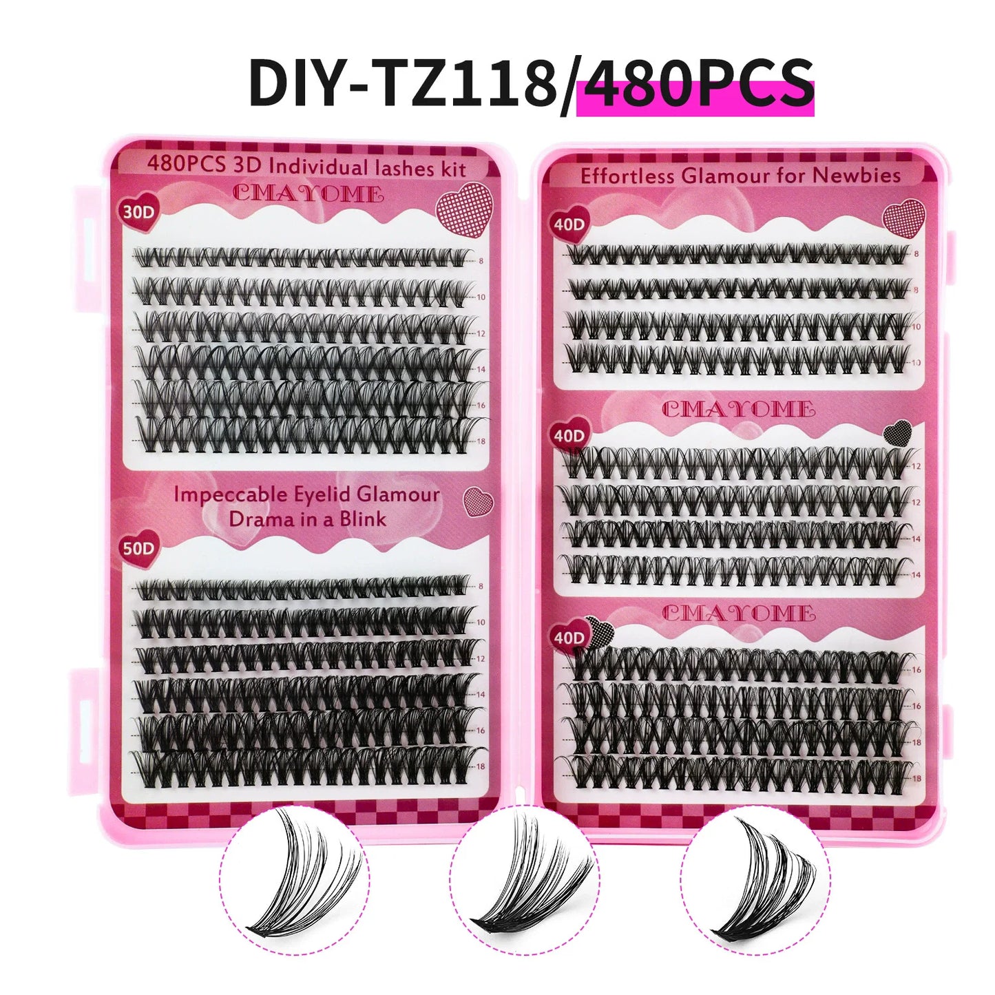 600pcs DIY Eyelash Extensions Kit — Thick Fluffy 30D/100D, Mix Length