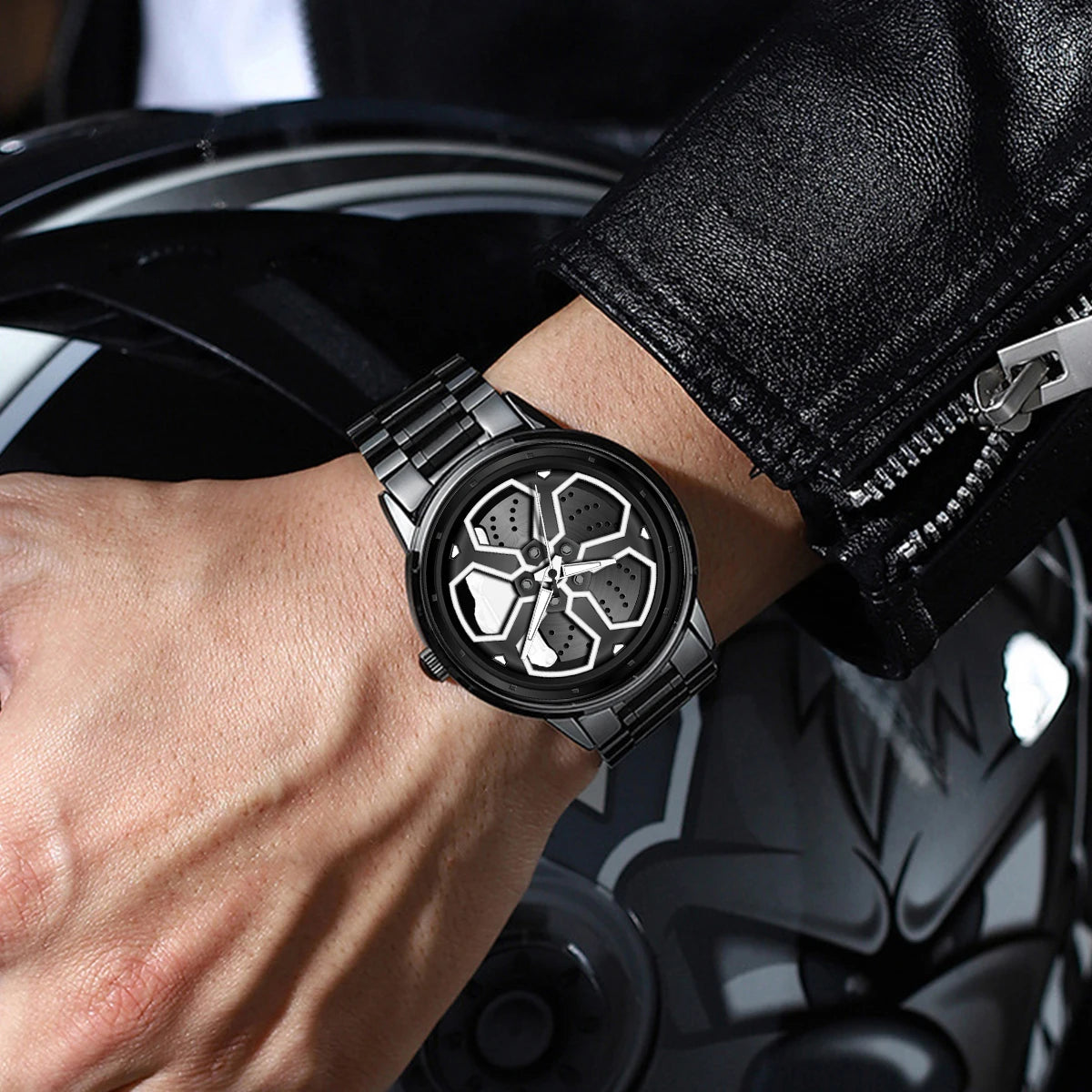 Original Wheel Rotating Men Watch — Black Stainless Steel Strap, 3Bar Quartz