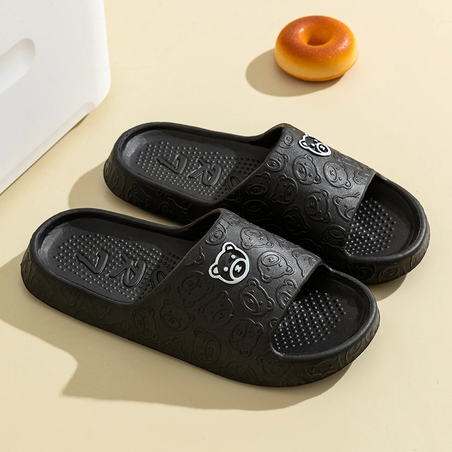 Lightweight Bear-Print Slippers – Soft, Non-Slip Indoor Footwear for Men & Women