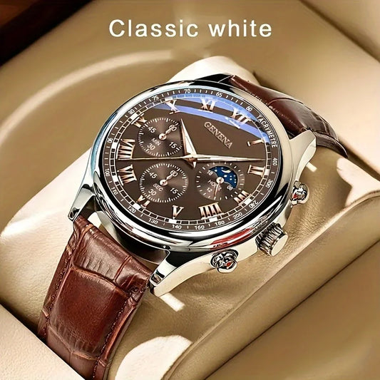 Luxury Quartz Watch for Men – Round Dial, Waterproof, Glow-in-The-Dark