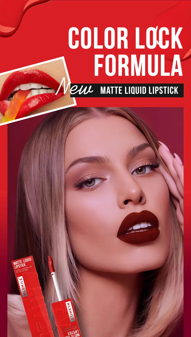 MLSMILE Velvet Satin Lip Glaze (6 Colors) — Non-Stick Cup, Watertight Matte Lipstick