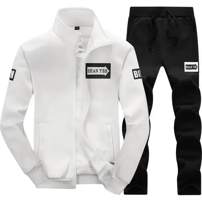 Men's 2-Piece Winter Set: Stand Neck Jacket & Matching Drawstring Pants