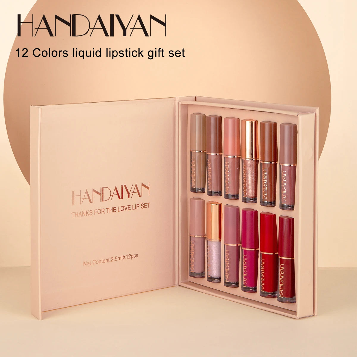 HANDAIYAN 12-Color Velvet Matte Lip Gloss Set — Liquid Lipstick Gift Box