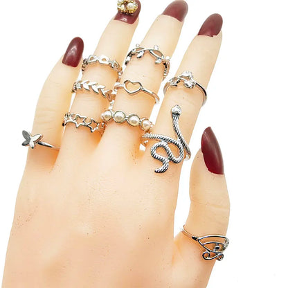 30pc/Lot Gold Color Finger Rings for Girls — Love, Snake, Animal, Butterfly, Cutout, Star, Pearl, Thin Joint