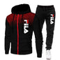 Men's Casual Sportswear Set: Printed Zip Hoodie + Two Stretch-Pants Sets
