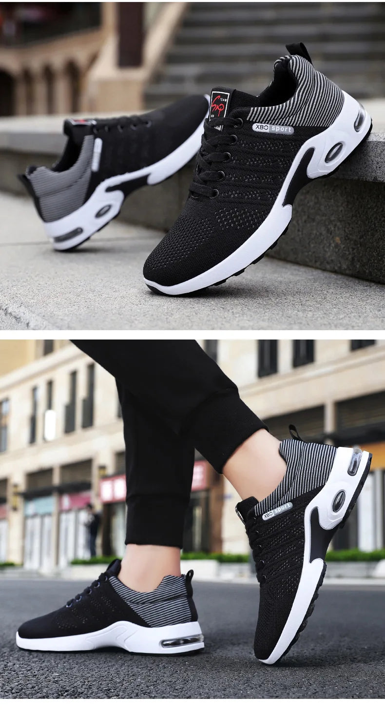 Men’s 2025 Breathable Lace-Up Running Shoes – Light Casual Sports Sneakers